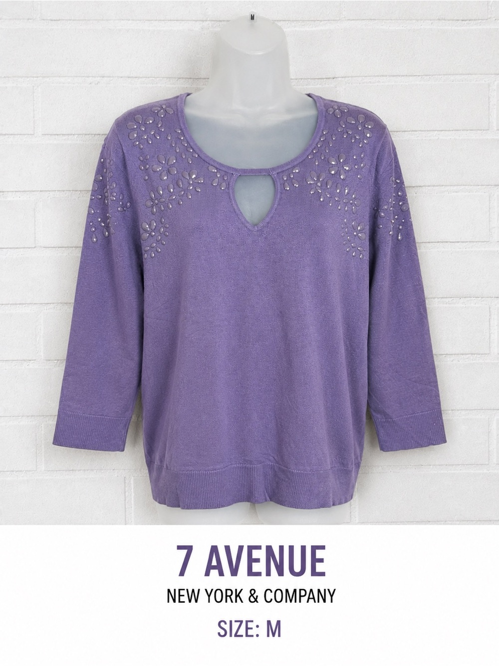 7 Avenue New York & Company Purple Embellished Sweater Top Size M